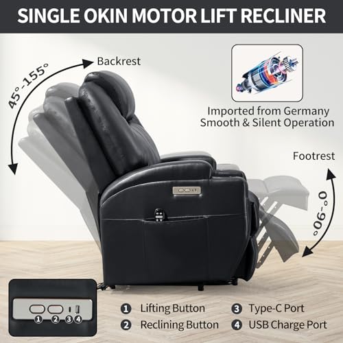 Black PU Leather Power Lift Recliner Chair with Heat O354
