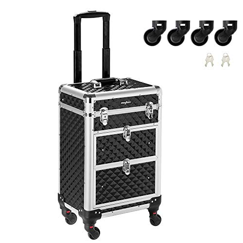 Red Rolling Makeup Train Case with 4 Removable Wheels & 2 Sliding Drawers T19995