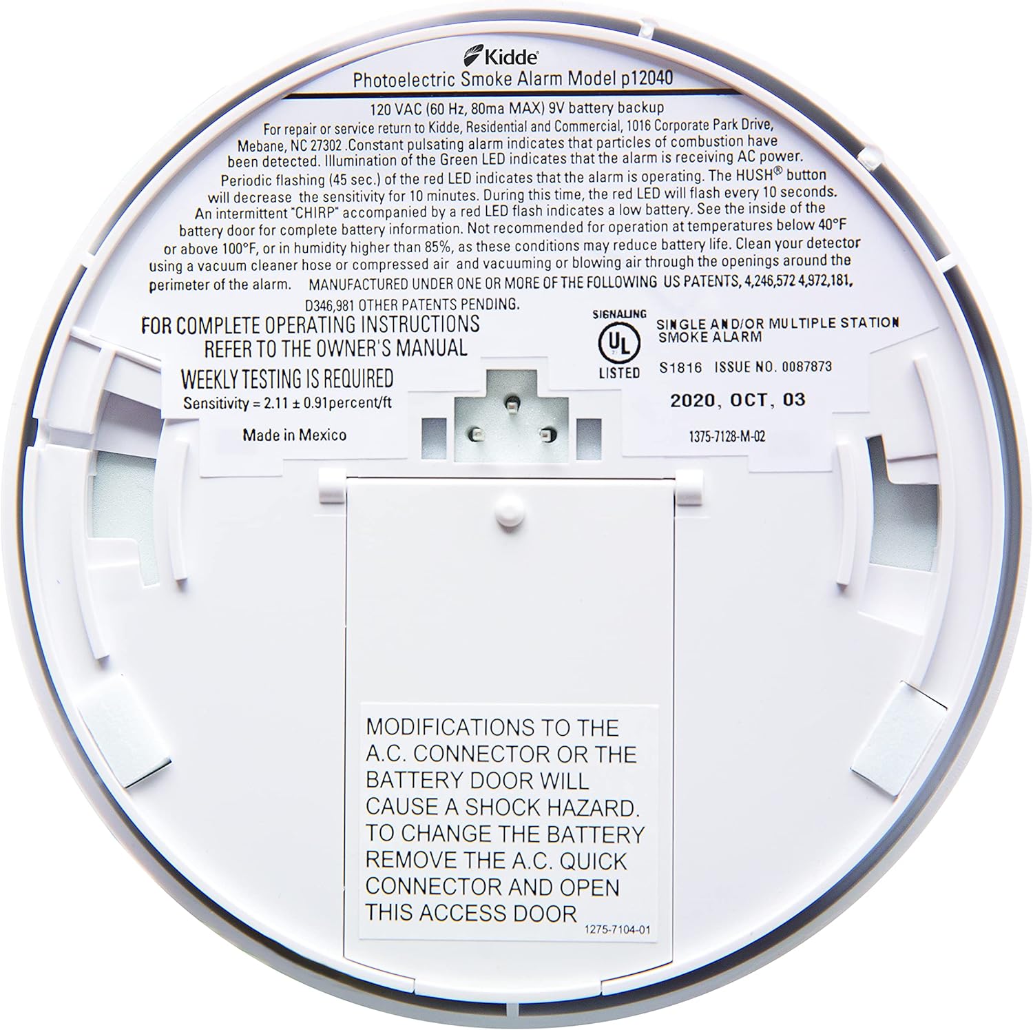 Hardwired Smoke Detector with 9-Volt Battery Backup F478