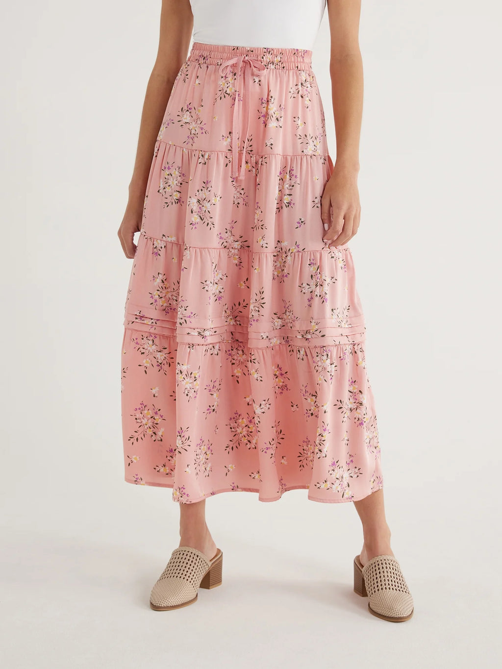 Women's Tiered Maxi Skirt with Elastic Waistband F5524