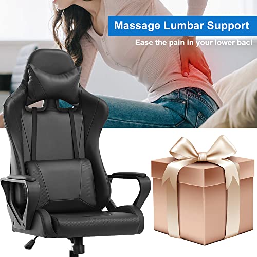 White Ergonomic PU Leather Gaming Chair with Lumbar Support Headrest K3760