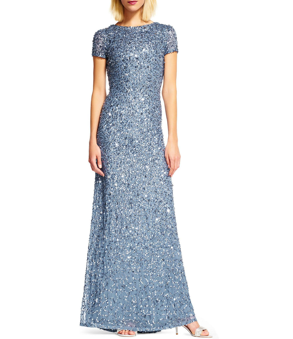 Blush Scoop Back Sequin Gown U258594