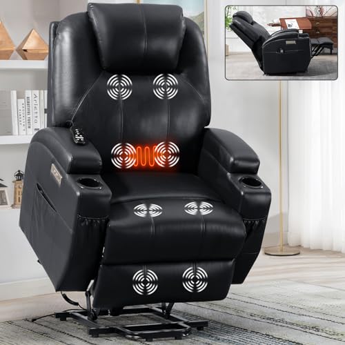 Black PU Leather Power Lift Recliner Chair with Heat O354