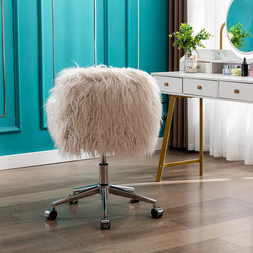 White Faux Fur Swivel Desk Chair with Back Z230