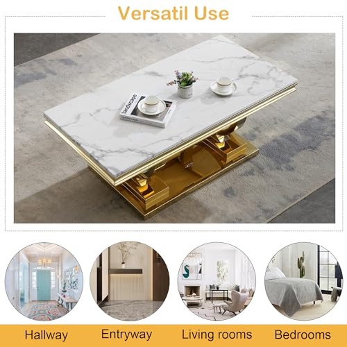 White Marble Coffee Table with Stainless Steel Pedestal C2593