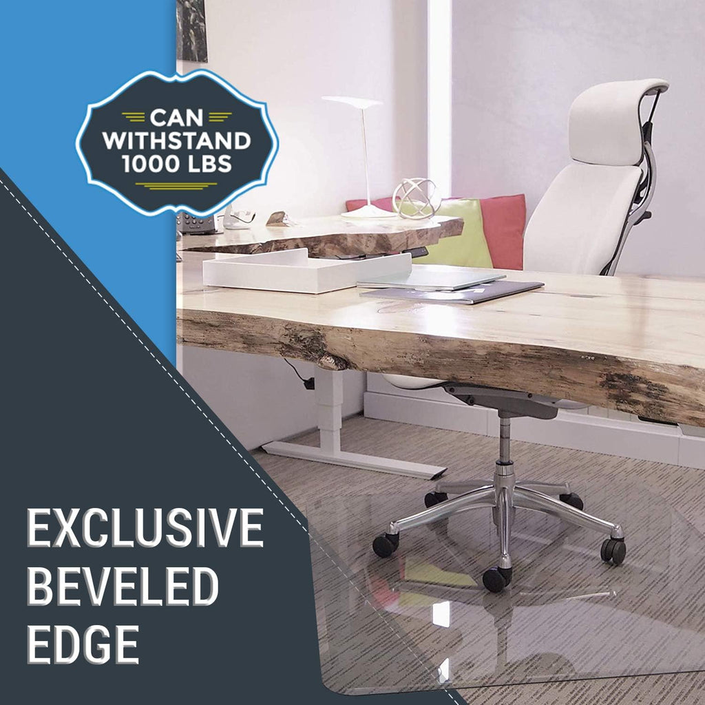 36" x 46" Clear Tempered Glass Chair Mat with Beveled Edge Y38411