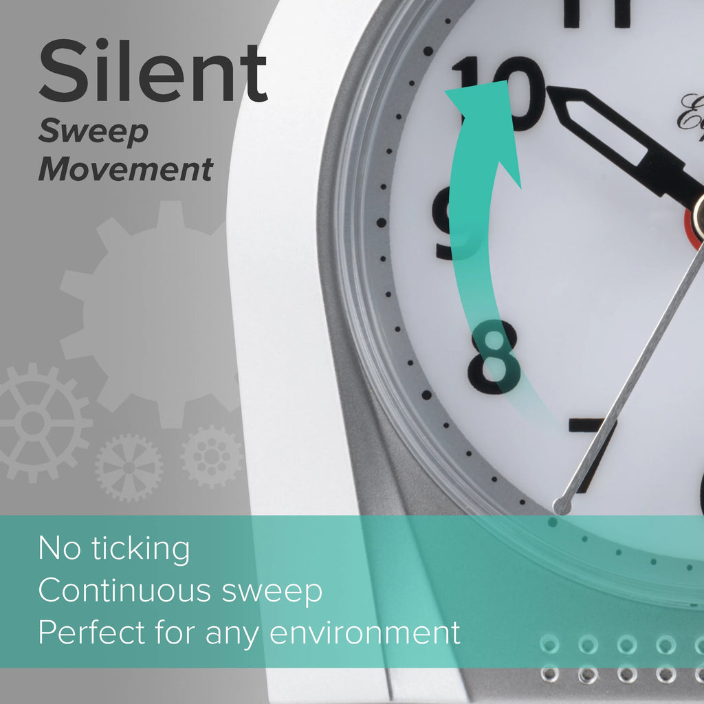 Silver Silent Sweep Night Vision Alarm Tabletop Clock Z661