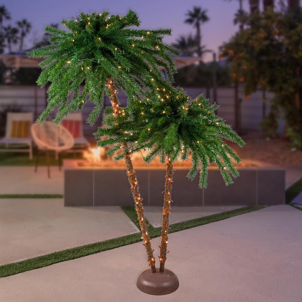 6' Pre-Lit Dual Artificial Tropical Palm Trees J359410