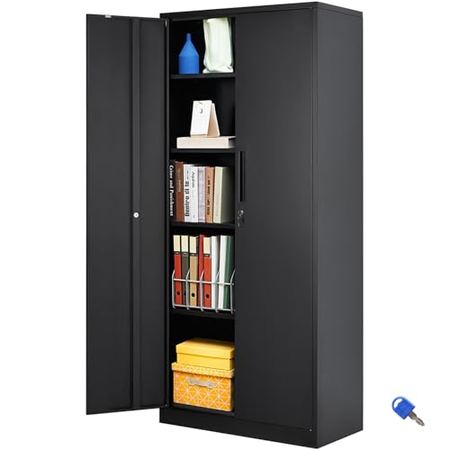 Black Metal Storage Cabinet with 2 Doors and 4 Adjustable Shelves W33070