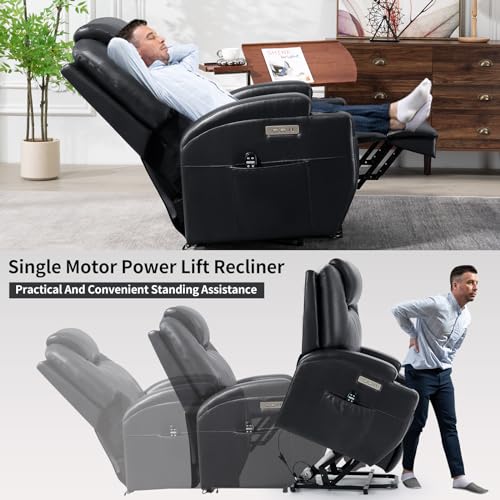Black PU Leather Power Lift Recliner Chair with Heat O354