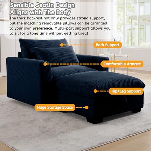 Oversized Corduroy Accent Chair with Storage Ottoman H853967