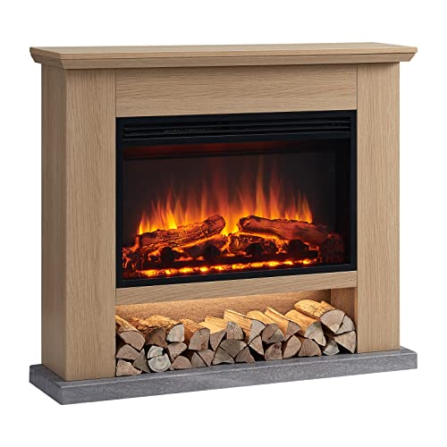 Cream White Electric Fireplace with Mantel Surround L59042