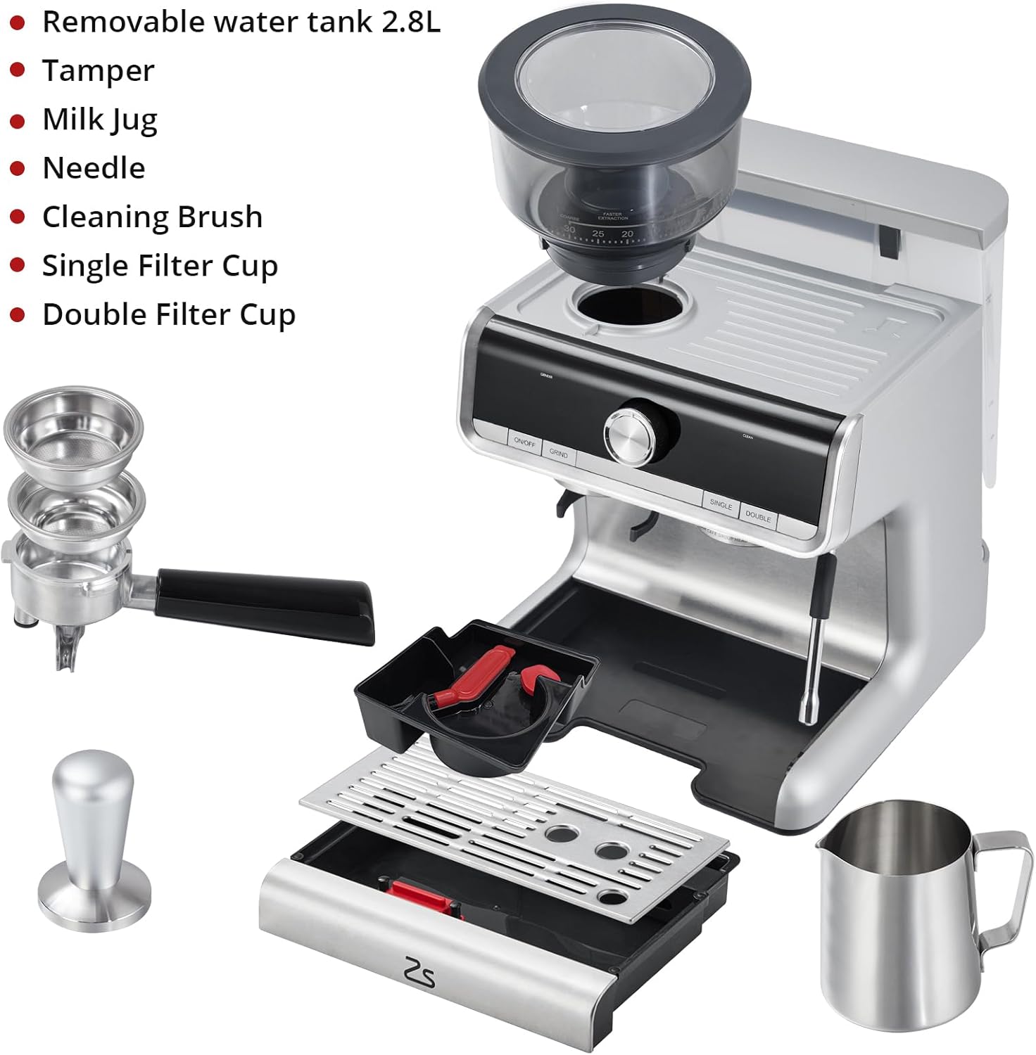 Stainless Steel Espresso Maker 20 Bar Pressure 2.8L Water Tank W334199