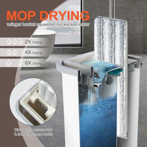 Mop and Bucket with Wringer Set with 3 Reusable Microfiber Mop Pads L7987