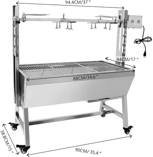 Stainless Steel Charcoal Spit Rotisserie Roaster Grill with Back Cover Guard and Baffle W769