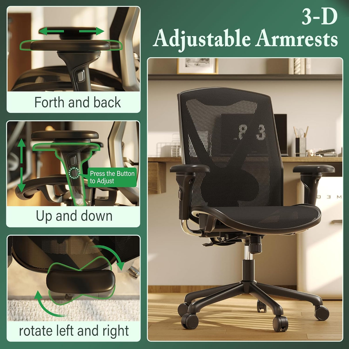 Executive Office Chair with Adjustable Lumbar Support and Swivel Mesh E79456