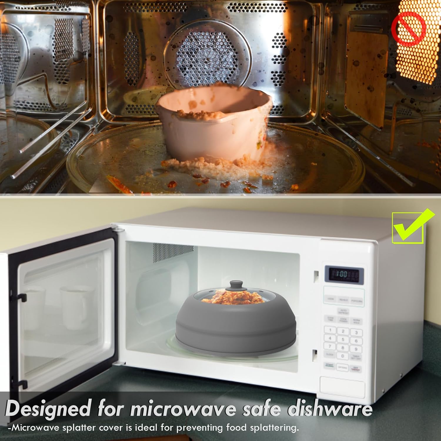 10.5 inch Microwave Plate Cover with Collapsible Silicone and Glass D566874