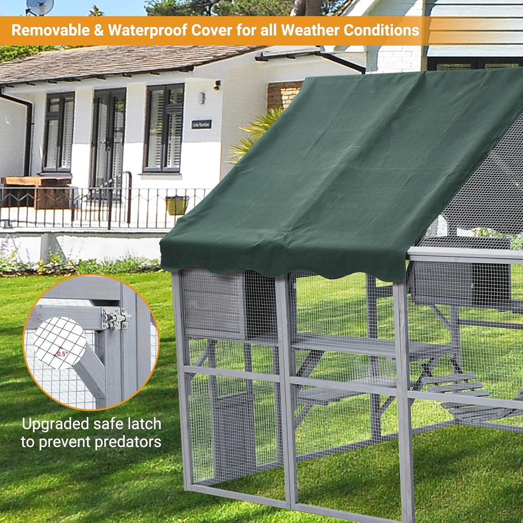 Large 3-Tier Outdoor Cat House with 2 Lockable Cat Doors and a Walk in Door Y1974