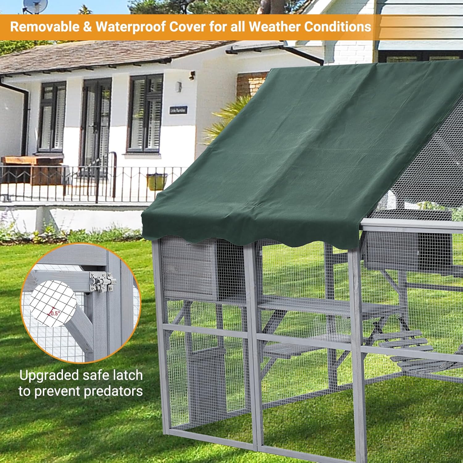 Large 3-Tier Outdoor Cat House with 2 Lockable Cat Doors and a Walk in Door Y1974