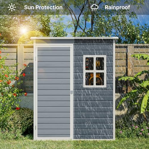6x4 FT Outdoor Storage Shed with Floor, Resin, Lockable Doors D87109