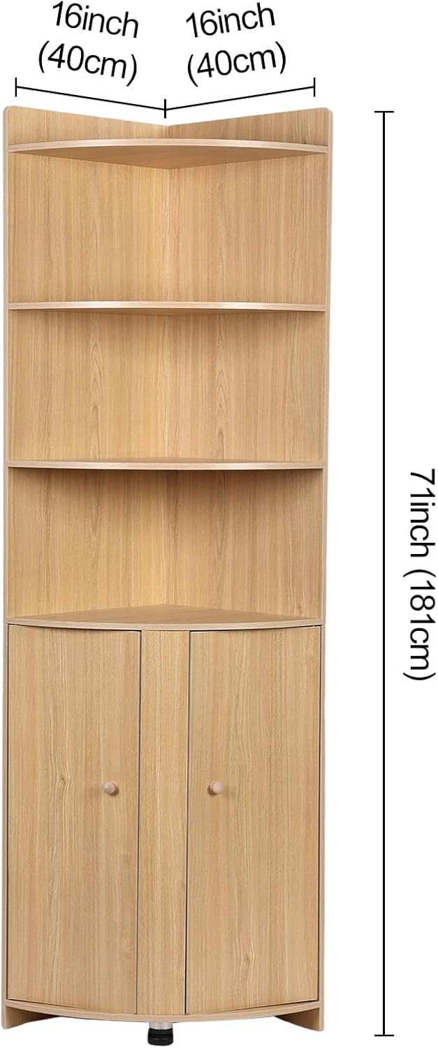 Tall Bathroom Corner Cabinet with Barn Door Design & Open Shelves M82186