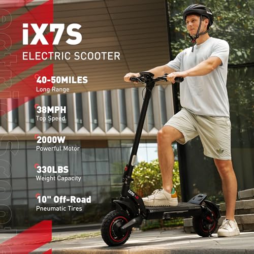 Electric Scooter with 28/38 MPH Top Speed, 40/50 Miles Range, 10/11" Offroad Pneumatic Tires, Foldable E7682