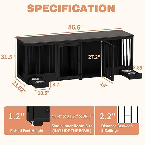 Black Heavy Duty Wooden Dog Crate with Dog Bowl Drawers & Divider P593