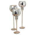 Silver Frosty Glossy Glass Hurricane Candle Holders A946