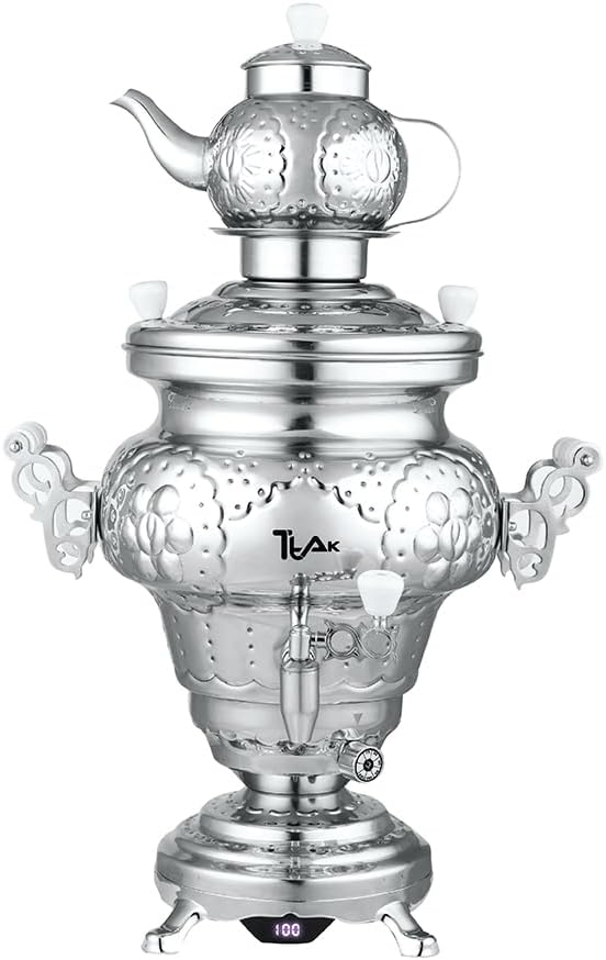 Electric Stainless Steel Samovar Tea Kettle (1 liter) Large Stainless Steel (5.0 Liters) Silver Y408