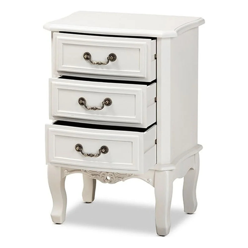 White 3-Drawer Wood Nightstand P63779