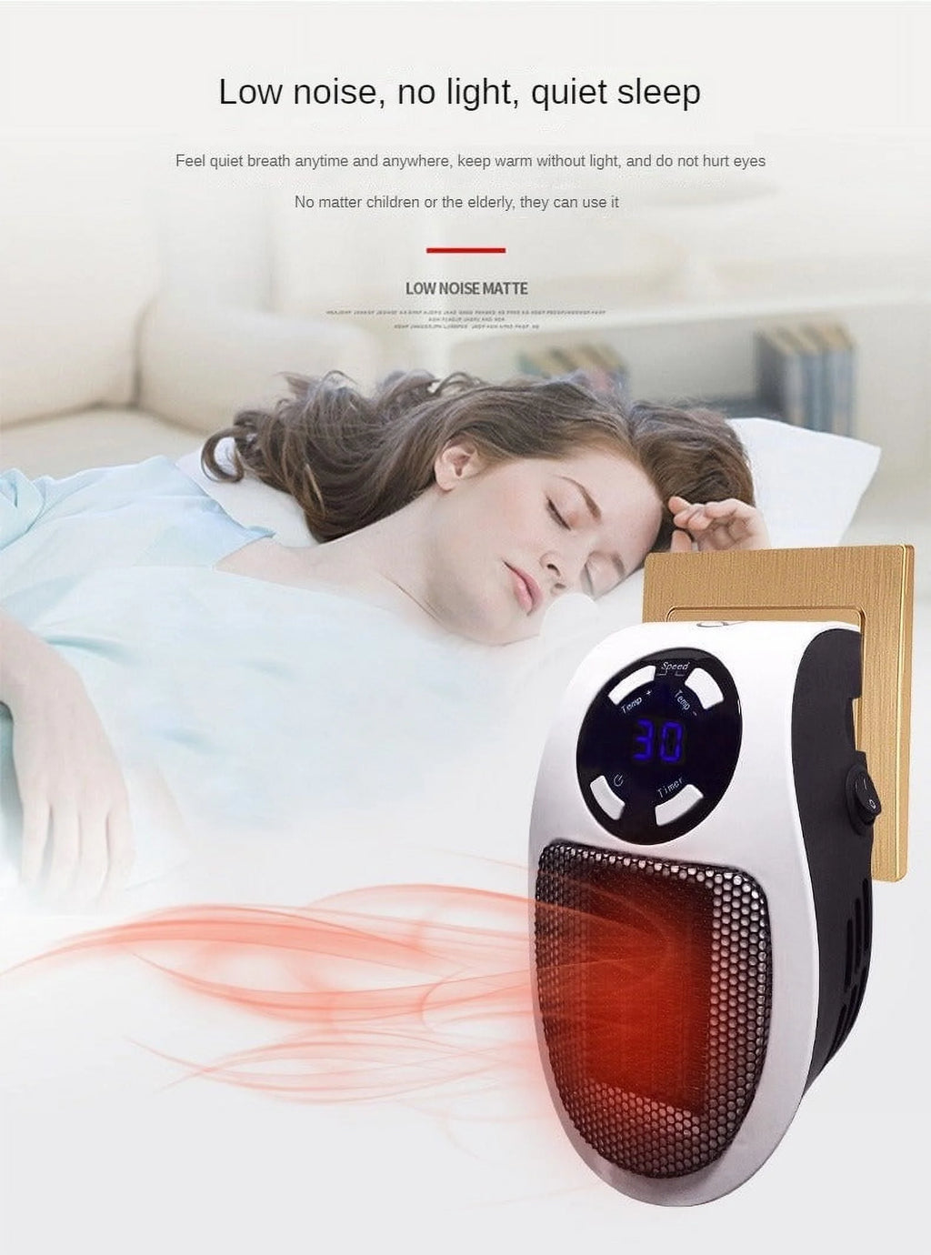 500W Mini Plug-in Wall Heater With Digital Timer T8525