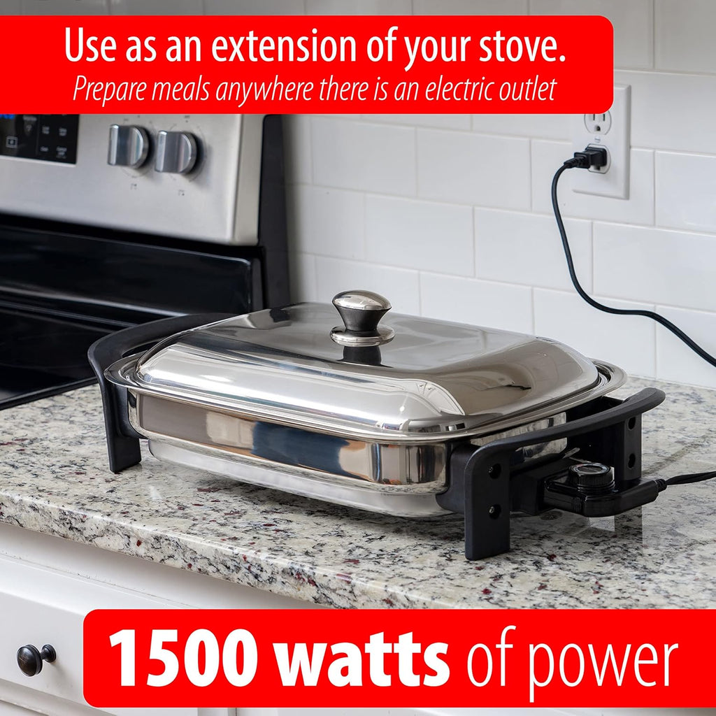 16-Inch Rectangular Stainless Steel Electric Skillet with Lid B873