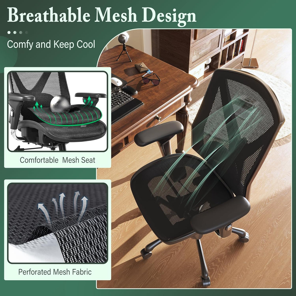 Executive Office Chair with Adjustable Lumbar Support and Swivel Mesh E79456