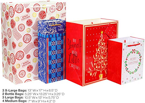 4 Extra Large 4 Large 4 Medium Christmas Print Gift Bags with Handles U763750