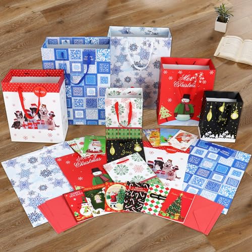 4 Extra Large 4 Large 4 Medium Christmas Print Gift Bags with Handles U763750