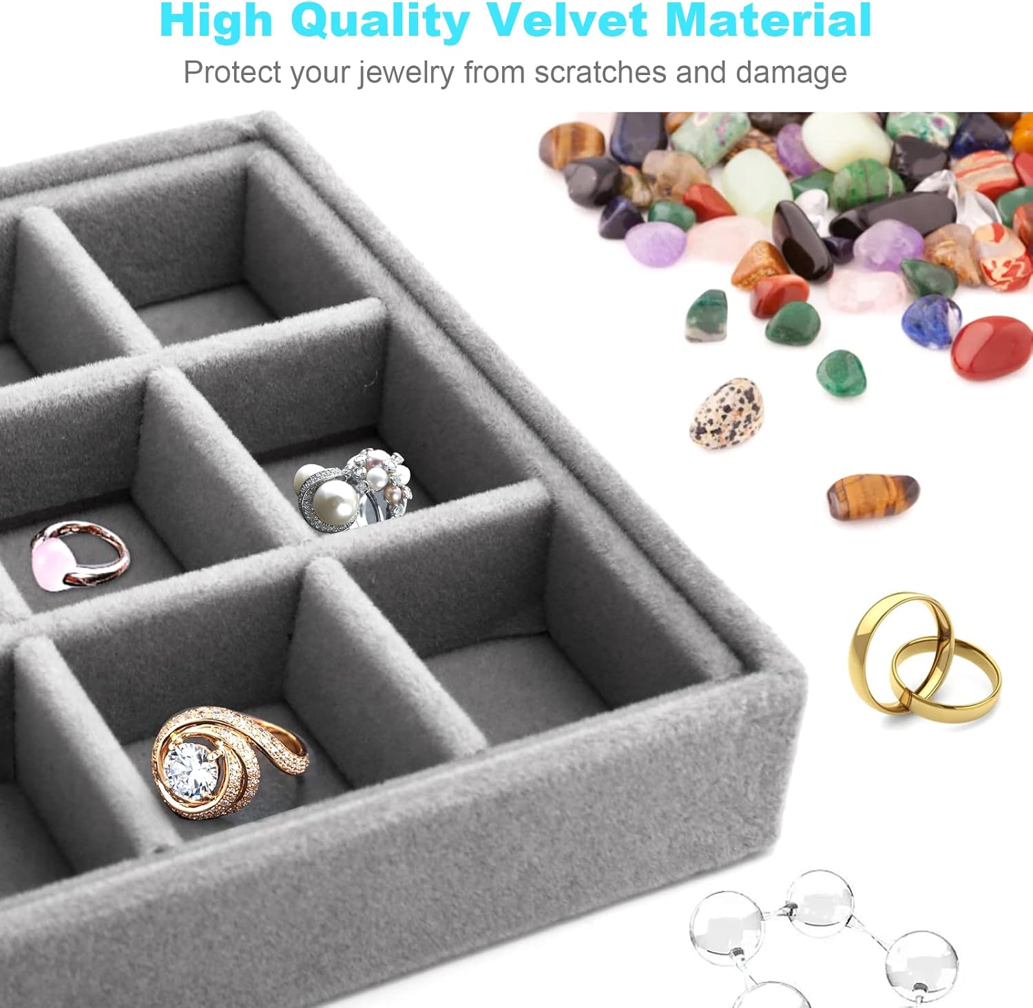4 Pcs Velvet Jewelry Organizer Trays V9536