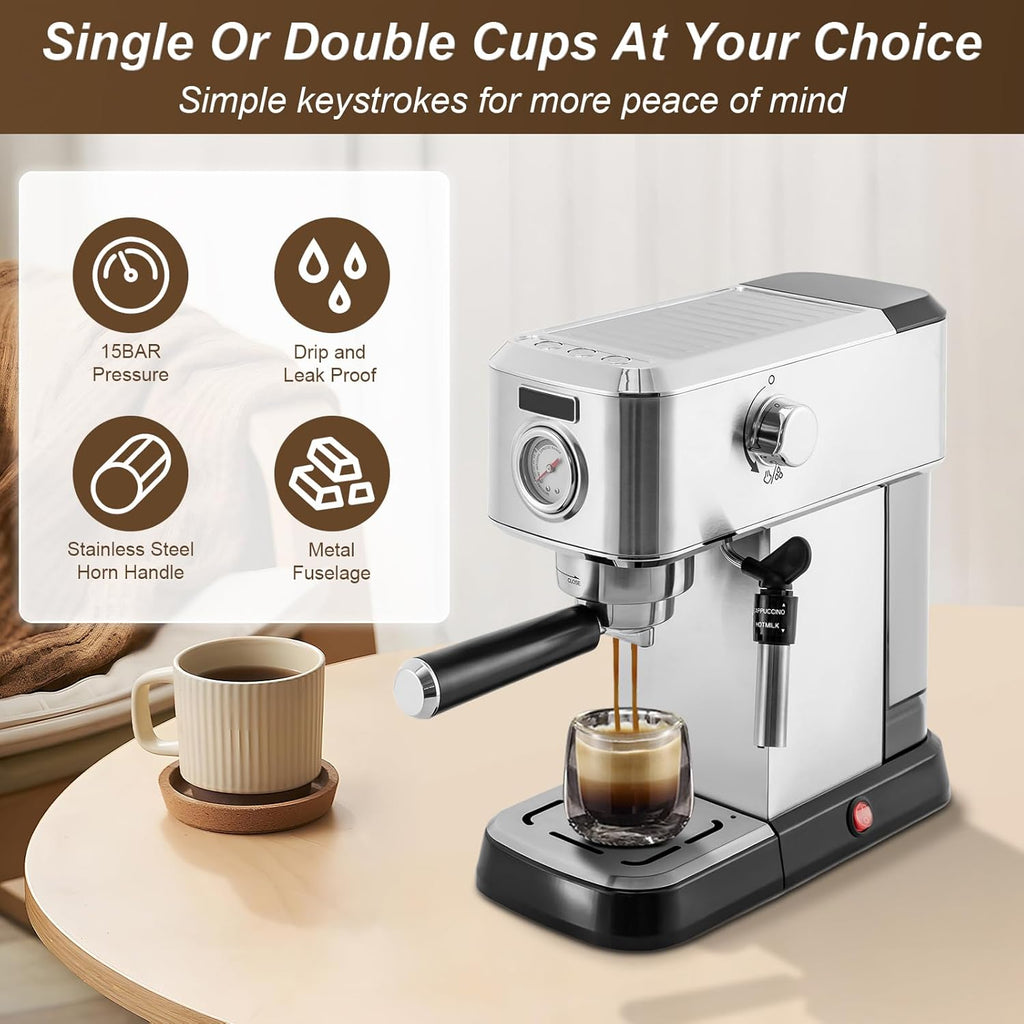 15 Bar Espresso Machine with Milk Frother Steamer H222