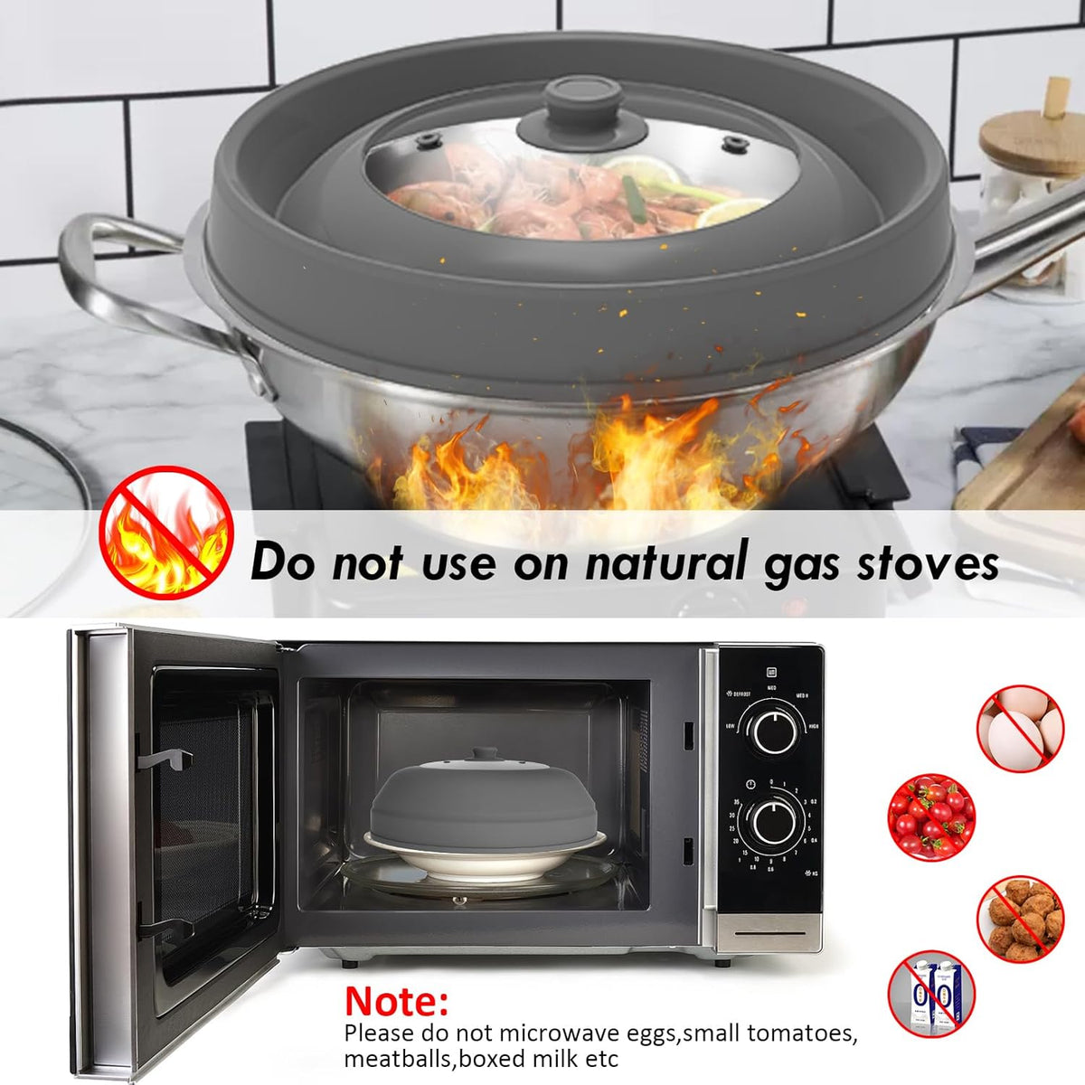 10.5 inch Microwave Plate Cover with Collapsible Silicone and Glass D566874