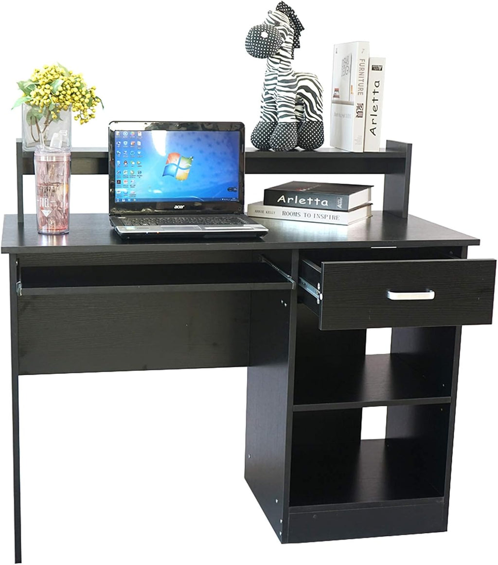 Black Computer Desk with Keyboard Tray and Drawer F900