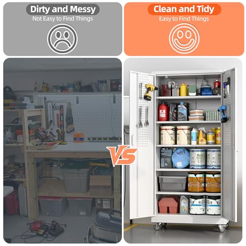 73" H Metal Storage Cabinet with Wheels and Locking Doors X5049