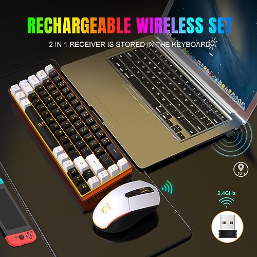 60% Wireless Gaming Keyboard and Mouse Combo, LED Backlit Rechargeable 2000mAh Battery, Small Membrane Keyboard C38306