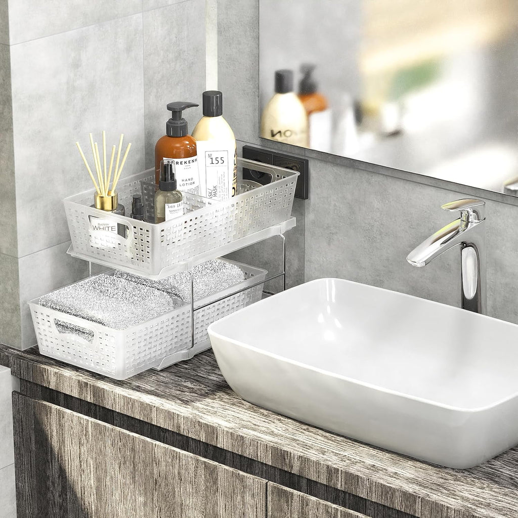 2 Tier Pull-Out Sliding Drawer Under-Sink Storage Organizer Tray O2684