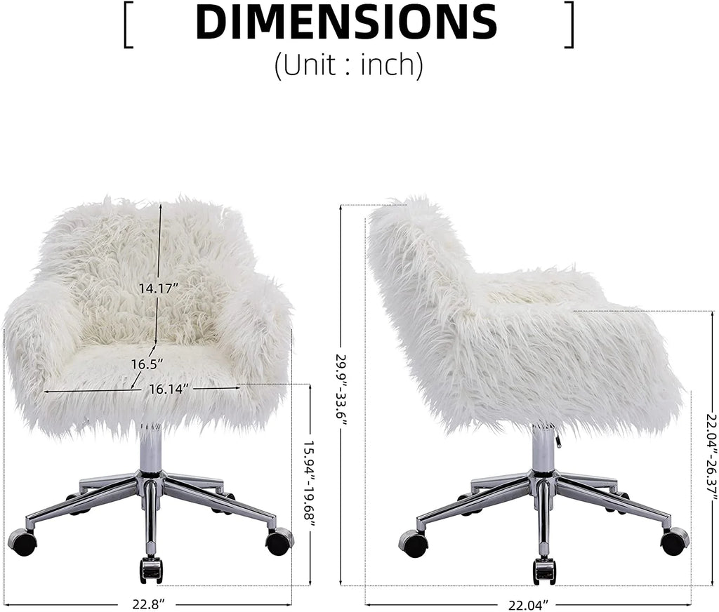 White Faux Fur Swivel Desk Chair with Back Z230